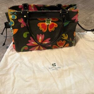 kate spade Black Floral Canvas Tote with Multicolor Flowers